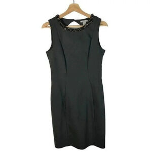 H&M Gray Beaded Neckline Sleeveless Knee Length Sheath Dress 8